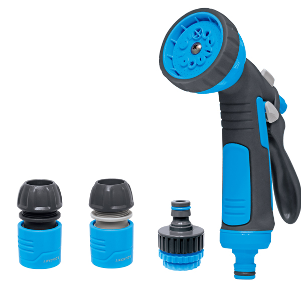 Adjustable spray nozzle with ten spray settings and non-slip edge