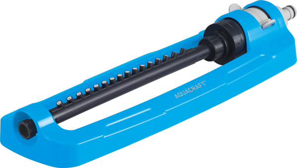 Oscillating garden sprinkler with 16 rubber nozzles for even coverage