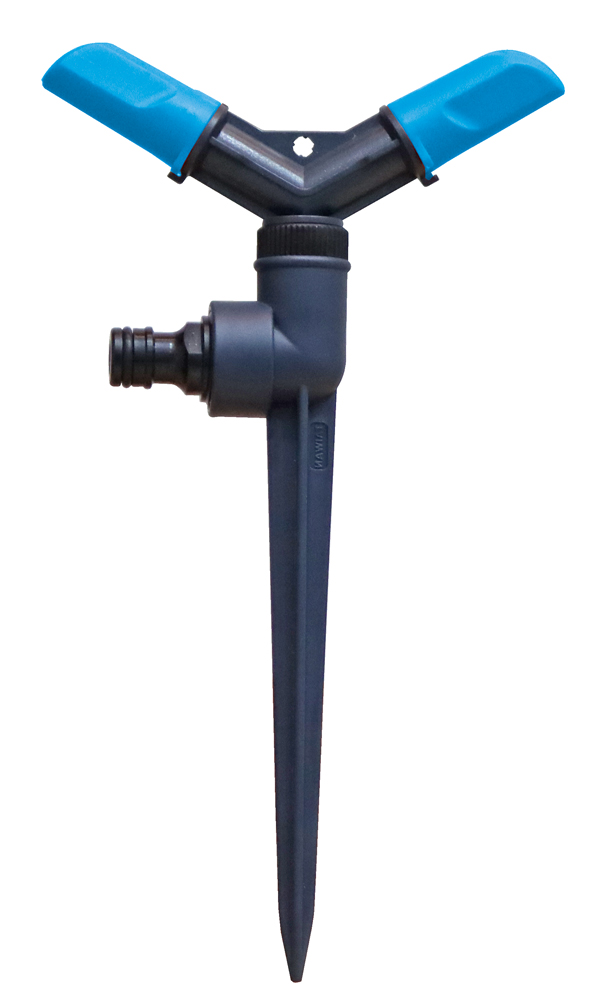 Adjustable garden sprinkler with rotating arms for even coverage
