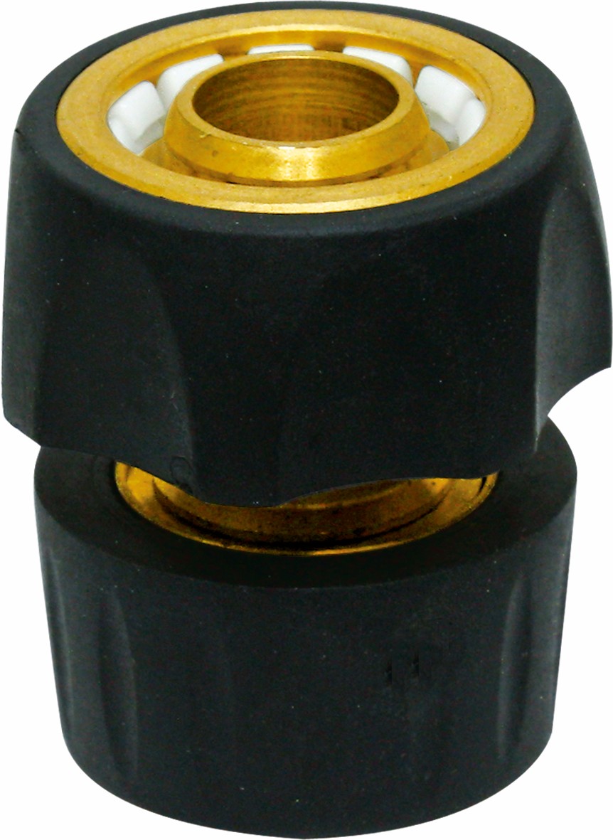 Brass hose connector with water stop function