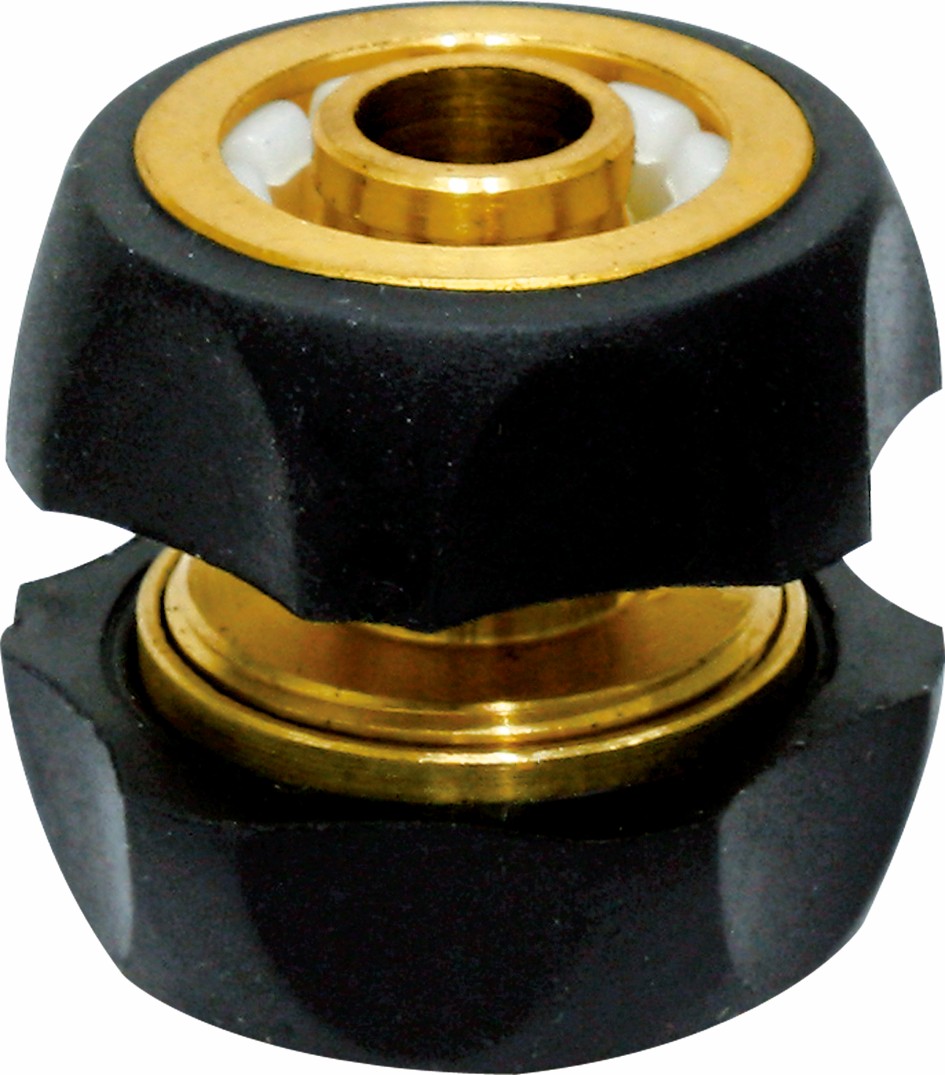 Brass hose repair connector for joining two hoses