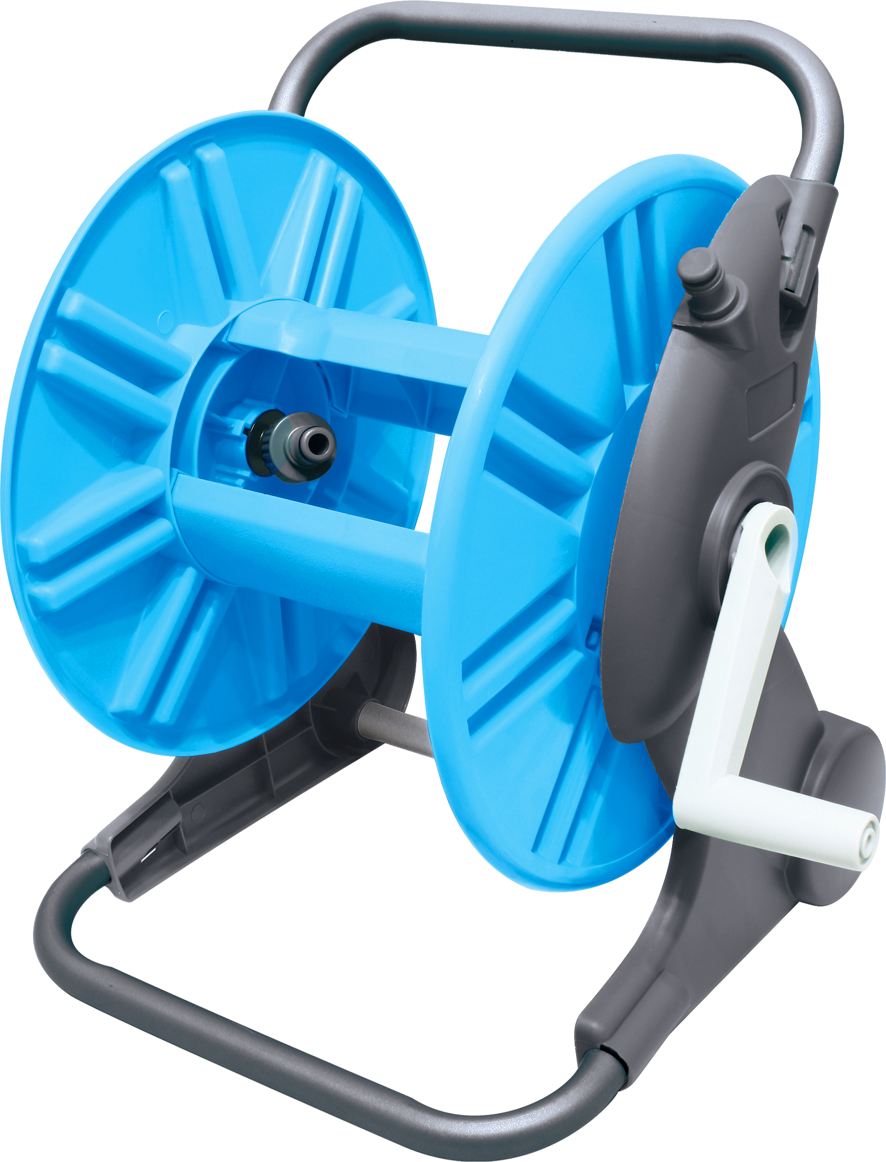 Angled garden hose reel with anti-kink design